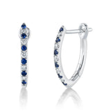 0.09CT DIAMOND & 0.14CT BLUE SAPPHIRE 14K W/G HOOP EARRING