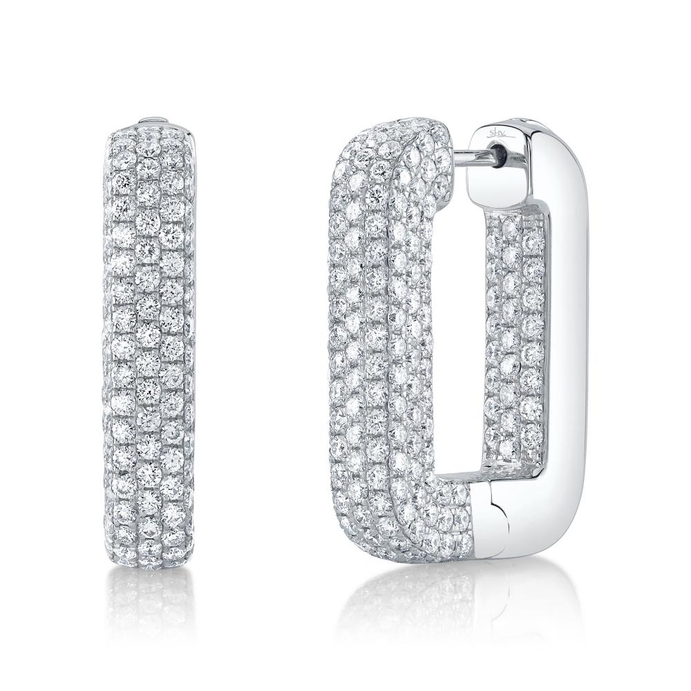 4.13CT 14K W/G DIAMOND PAVE RECTANGLE HOOP EARRING