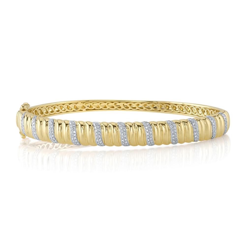 0.46CT 14K Y/G DIAMOND RIBBED BANGLE