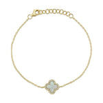 0.07CT DIAMOND & 0.40CT MOTHER OF PEARL 14K Y/G CLOVER BRACELET