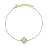0.07CT DIAMOND & 0.40CT MOTHER OF PEARL 14K Y/G CLOVER BRACELET