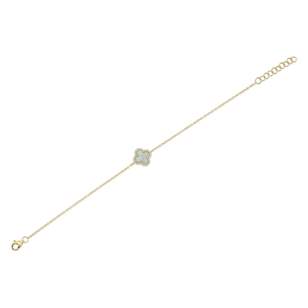 0.07CT DIAMOND & 0.40CT MOTHER OF PEARL 14K Y/G CLOVER BRACELET
