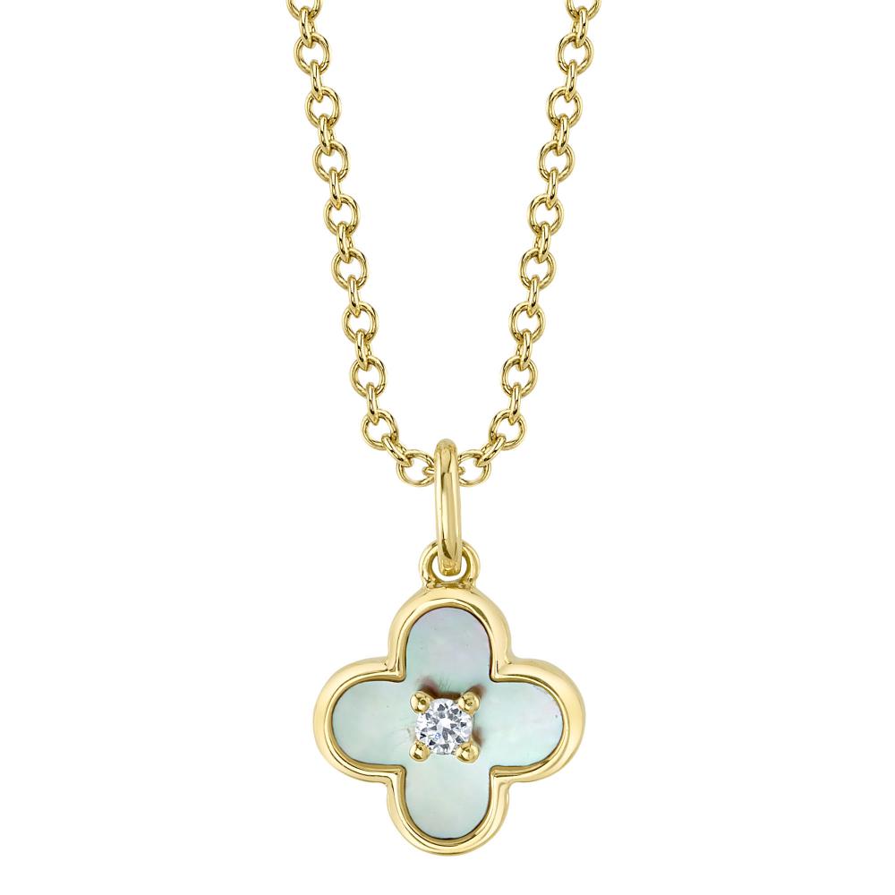 0.02CT DIAMOND & 0.33CT MOTHER OF PEARL 14K Y/G CLOVER NECKLACE