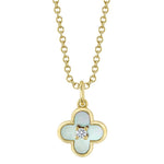 0.02CT DIAMOND & 0.33CT MOTHER OF PEARL 14K Y/G CLOVER NECKLACE