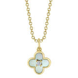 0.02CT DIAMOND & 0.33CT MOTHER OF PEARL 14K Y/G CLOVER NECKLACE
