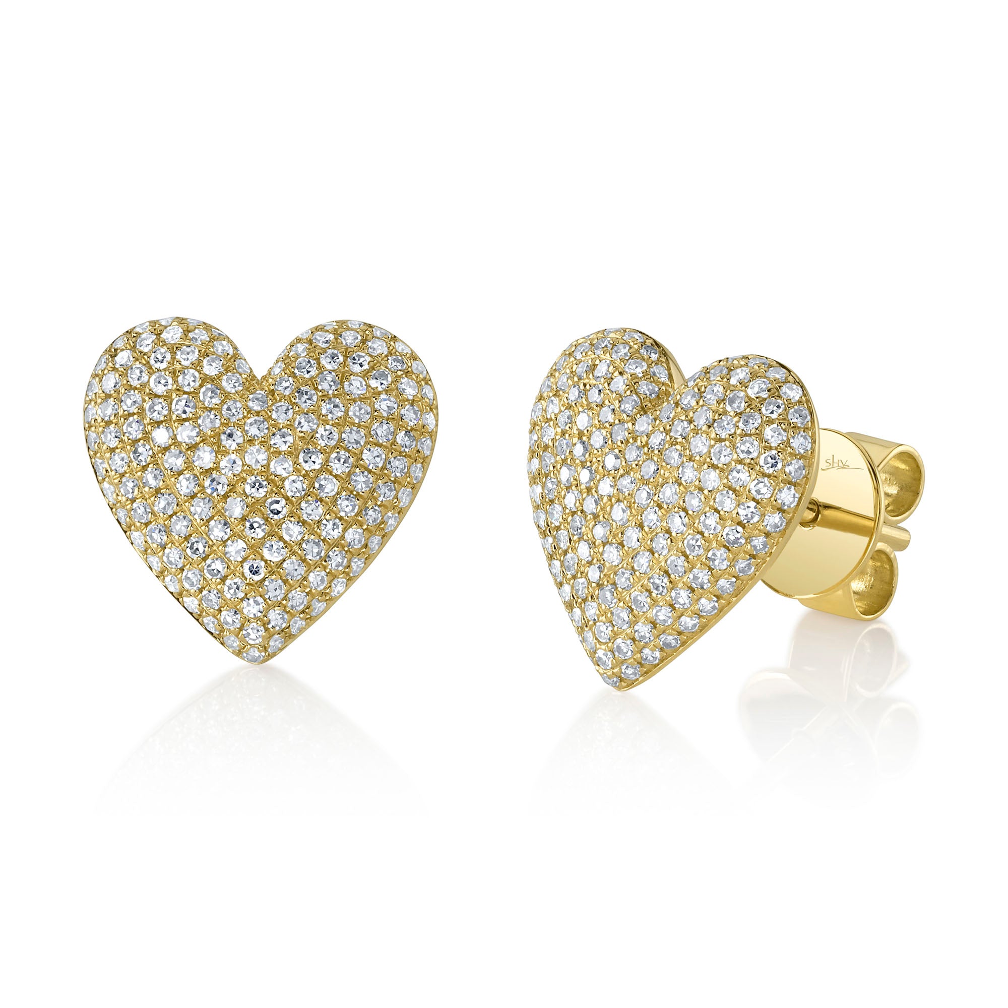 0.62CT 14K Y/G DIAMOND PAVE HEART STUD EARRING