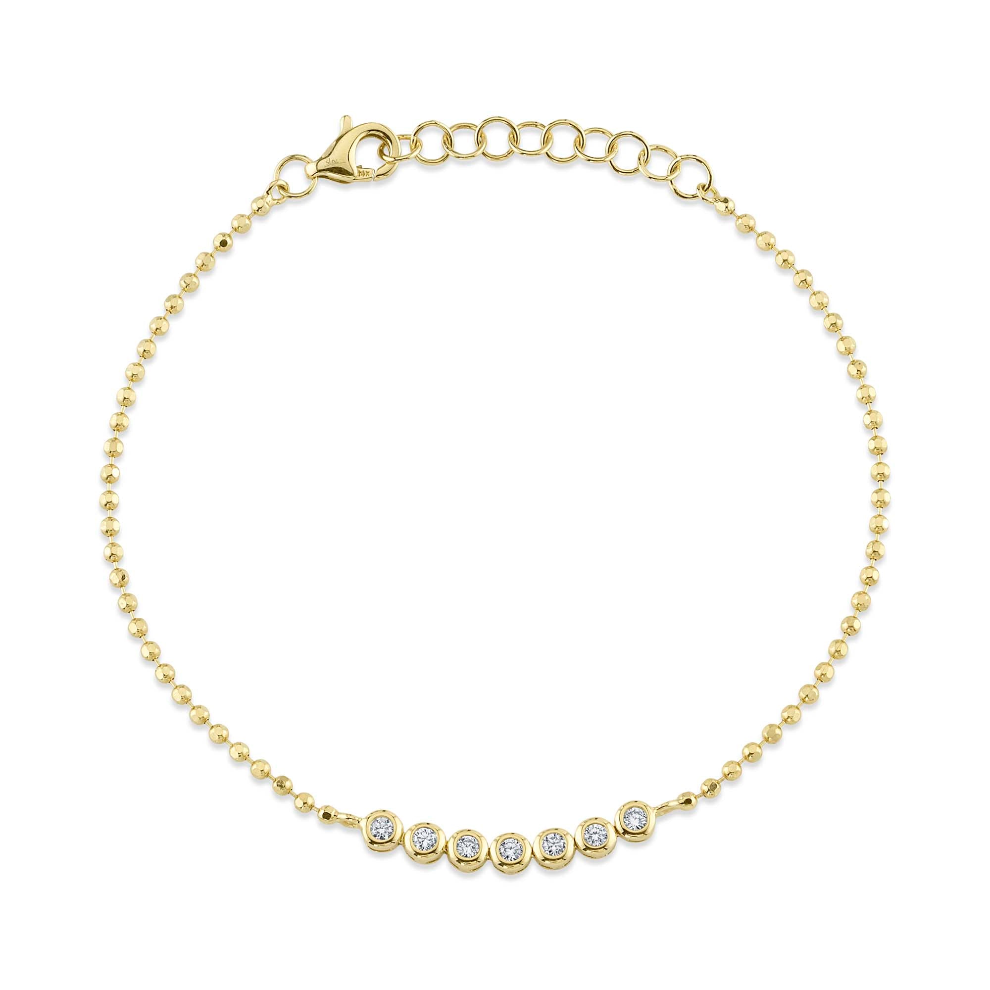 0.15CT 14K Y/G DIAMOND BEZEL FACETED BALL CHAIN BRACELET