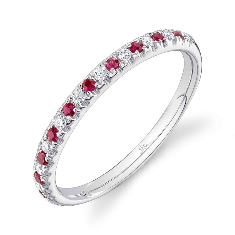 0.10CT DIAMOND & 0.10CT RUBY 14K W/G LADYS BAND