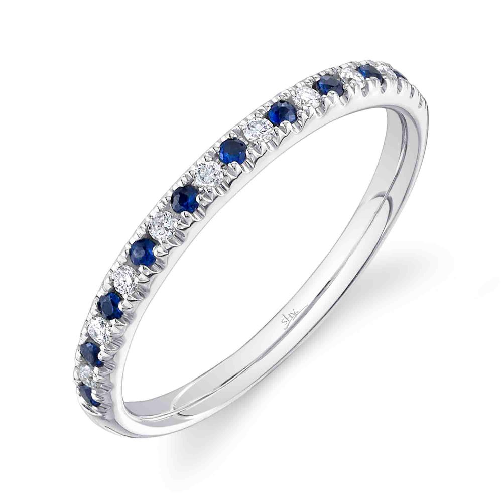 0.10CT DIAMOND & 0.10CT BLUE SAPPHIRE 14K W/G LADYS BAND SZ 6