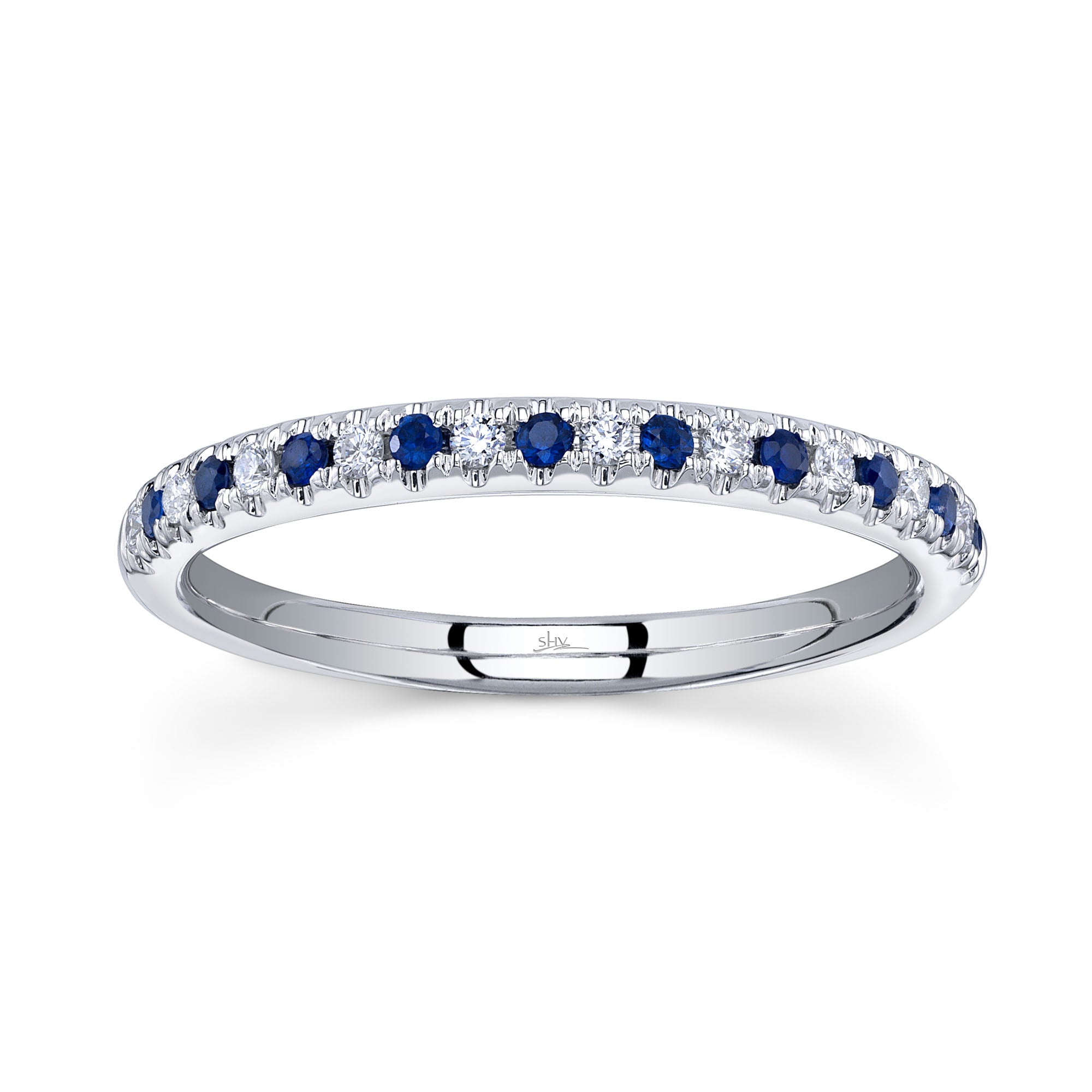 0.10CT DIAMOND & 0.10CT BLUE SAPPHIRE 14K W/G LADYS BAND