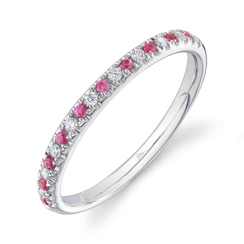 0.10CT DIAMOND & 0.10CT PINK SAPPHIRE 14K W/G LADYS BAND SZ 6
