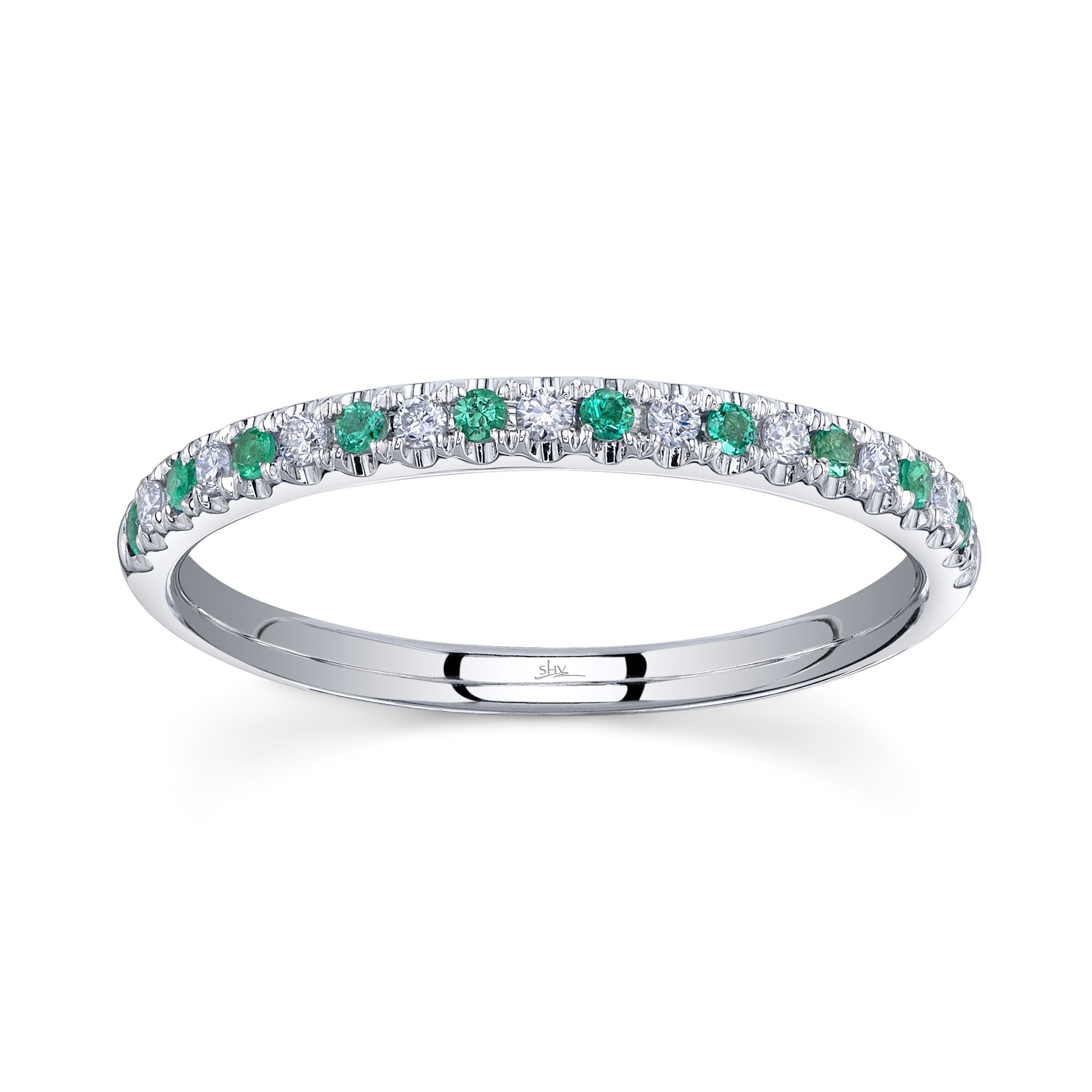 0.10CT DIAMOND & 0.10CT EMERALD 14K W/G LADYS BAND
