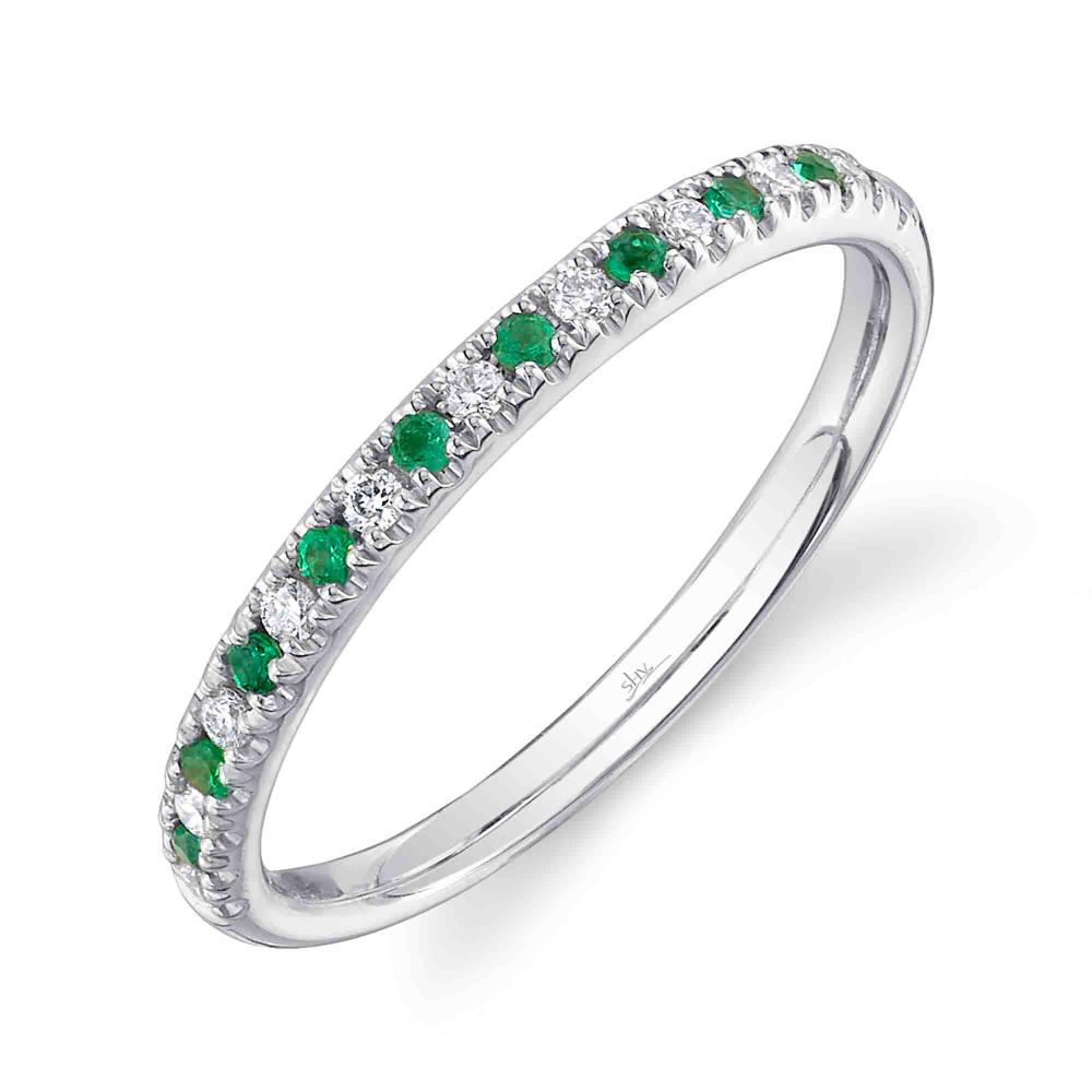 0.10CT DIAMOND & 0.10CT EMERALD 14K W/G LADYS BAND SZ 8