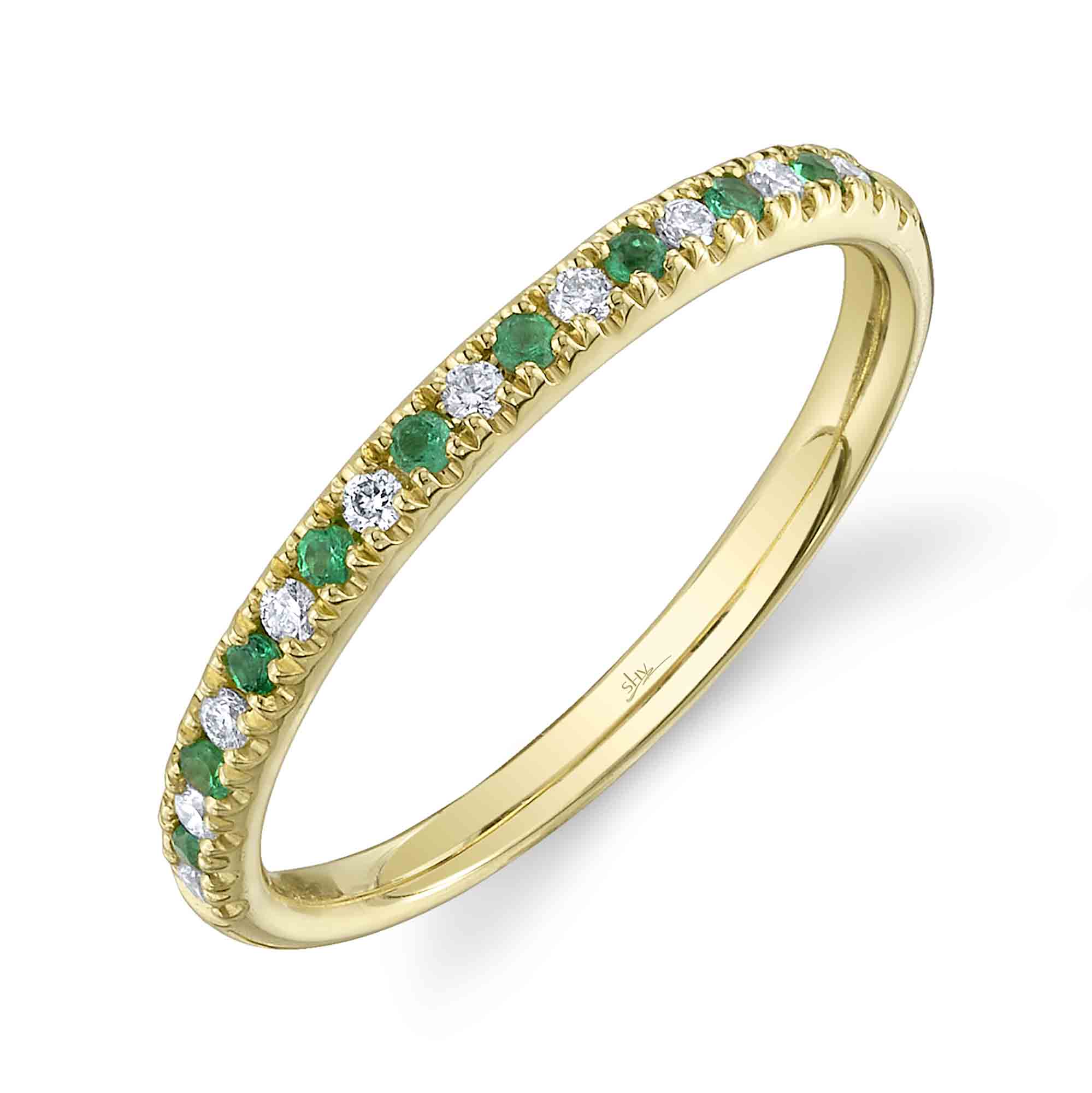 0.10CT DIAMOND & 0.10CT EMERALD 14K Y/G LADYS BAND