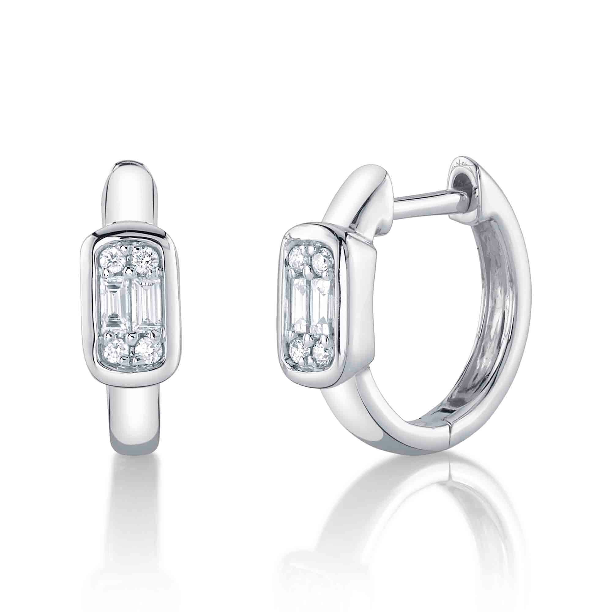0.14CT 14K W/G DIAMOND BAGUETTE HUGGIE EARRING