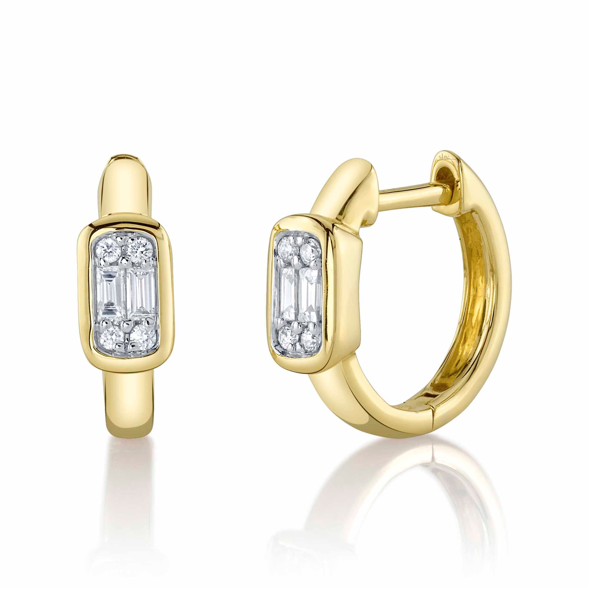 0.14CT 14K Y/G DIAMOND BAGUETTE HUGGIE EARRING