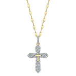 0.17CT 14K Y/G DIAMOND PAVE CROSS SPARKLE CHAIN NECKLACE
