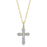 0.17CT 14K Y/G DIAMOND PAVE CROSS SPARKLE CHAIN NECKLACE