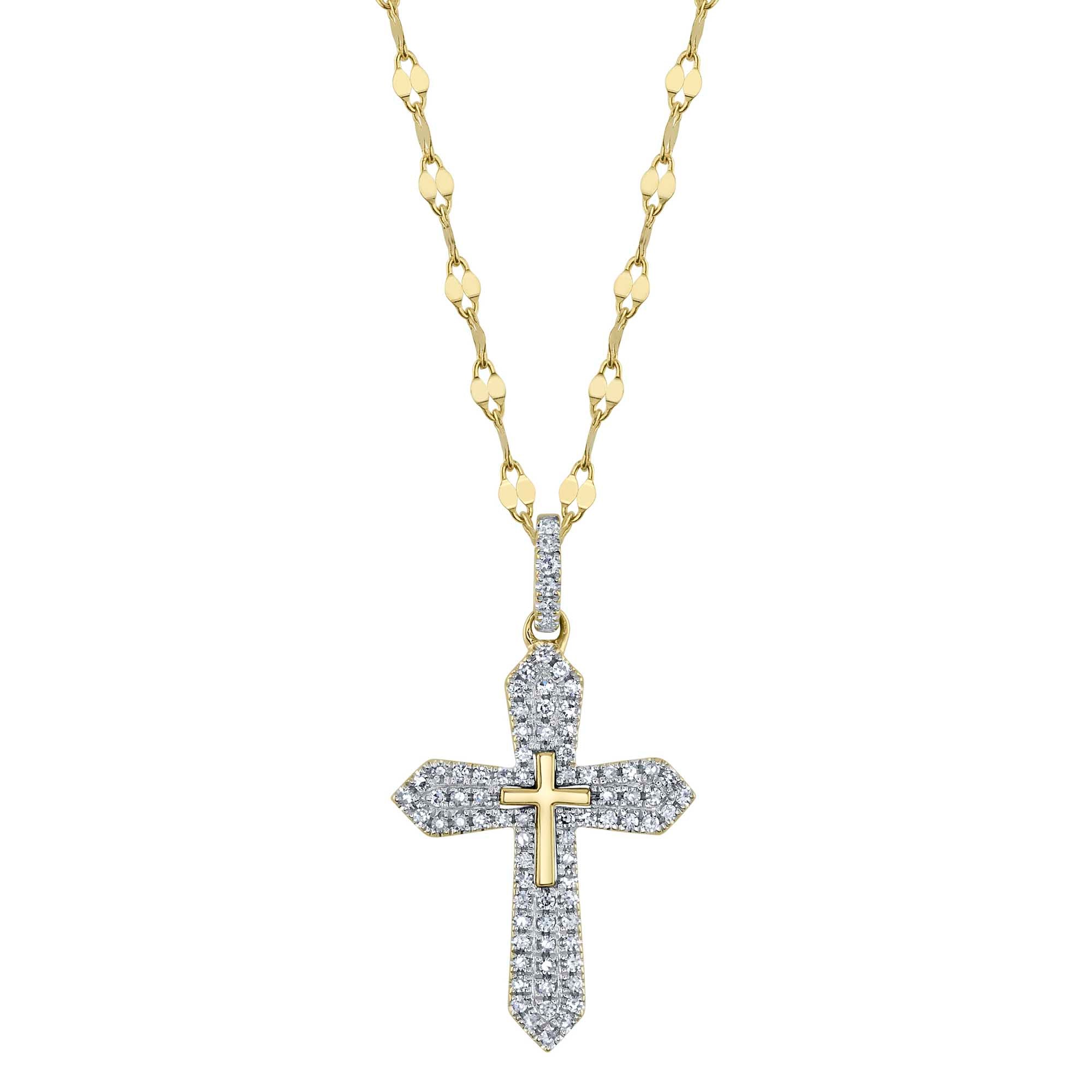 0.17CT 14K Y/G DIAMOND PAVE CROSS SPARKLE CHAIN NECKLACE