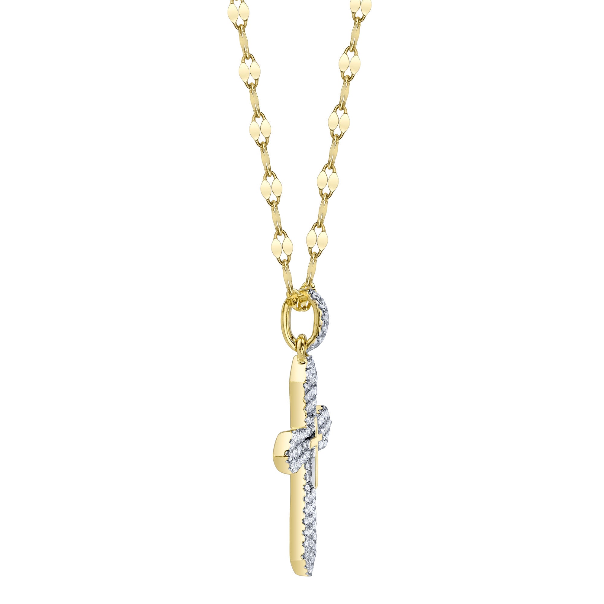 0.17CT 14K Y/G DIAMOND PAVE CROSS SPARKLE CHAIN NECKLACE