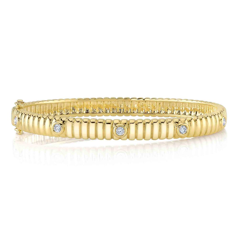 0.33CT 14K Y/G DIAMOND BEZEL RIBBED BANGLE