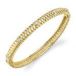 0.33CT 14K Y/G DIAMOND BEZEL RIBBED BANGLE