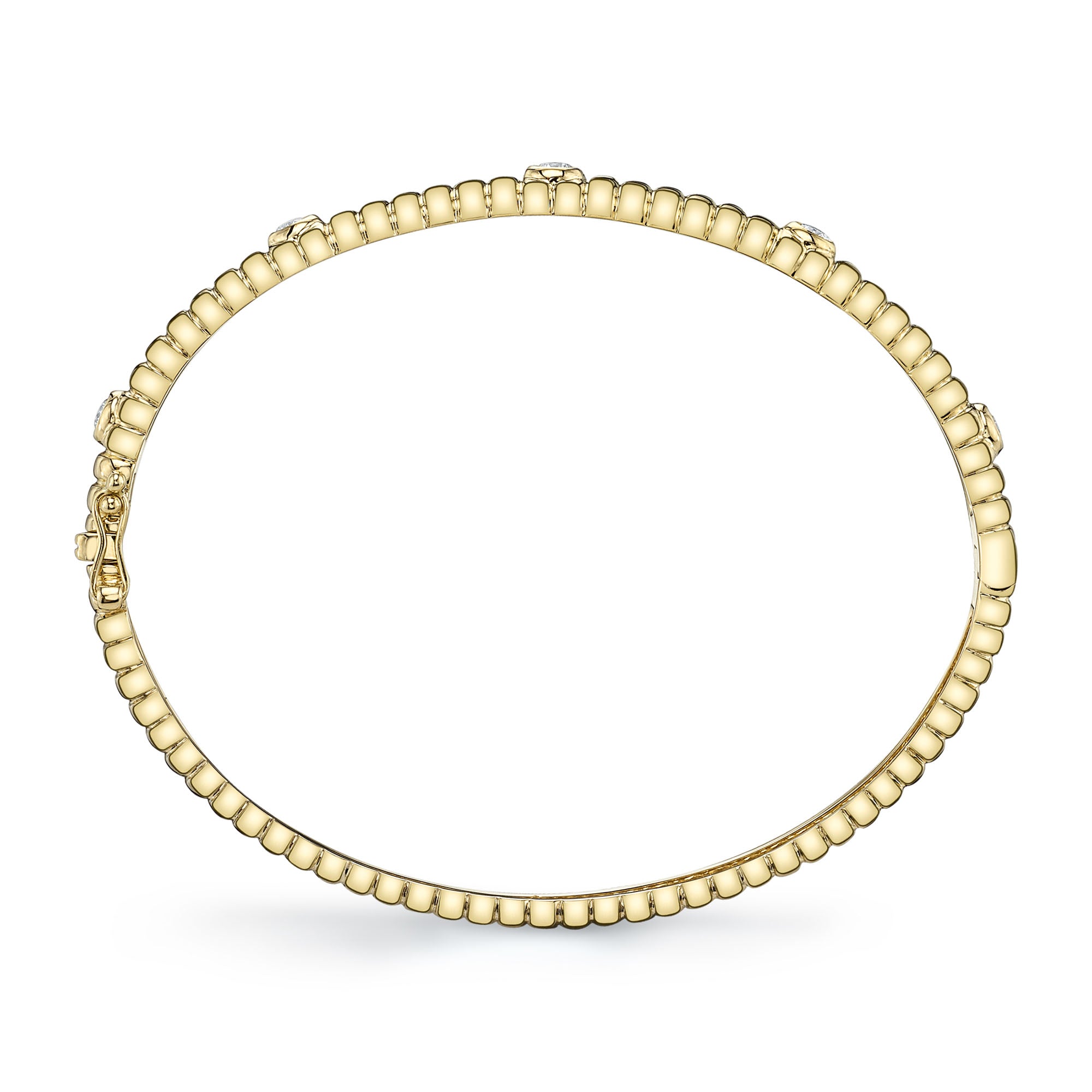 0.33CT 14K Y/G DIAMOND BEZEL RIBBED BANGLE