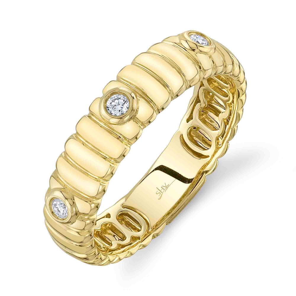 0.08CT 14K Y/G DIAMOND BEZEL RIBBED BAND SZ 6