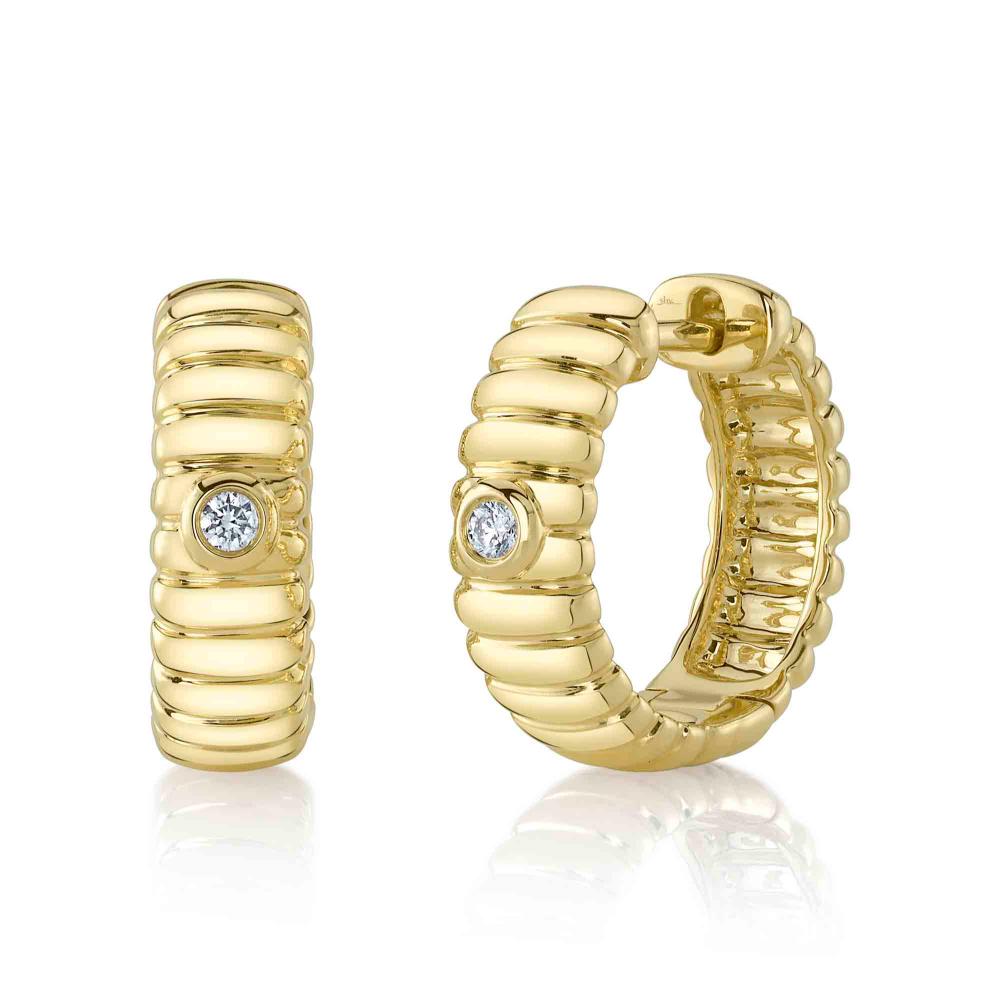 0.05CT 14K Y/G DIAMOND BEZEL RIBBED HOOP EARRING