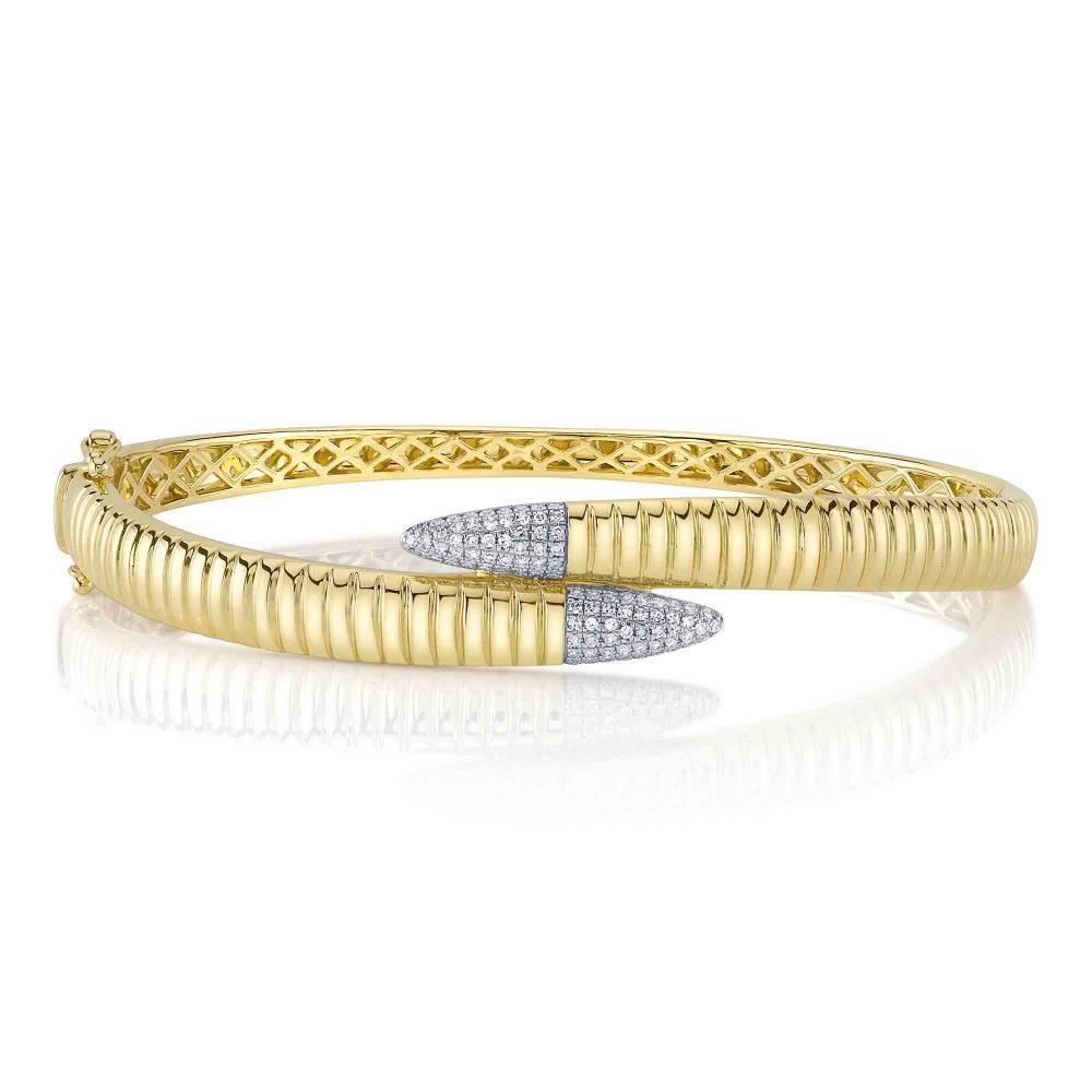 0.24CT 14K Y/G DIAMOND PAVE RIBBED BANGLE