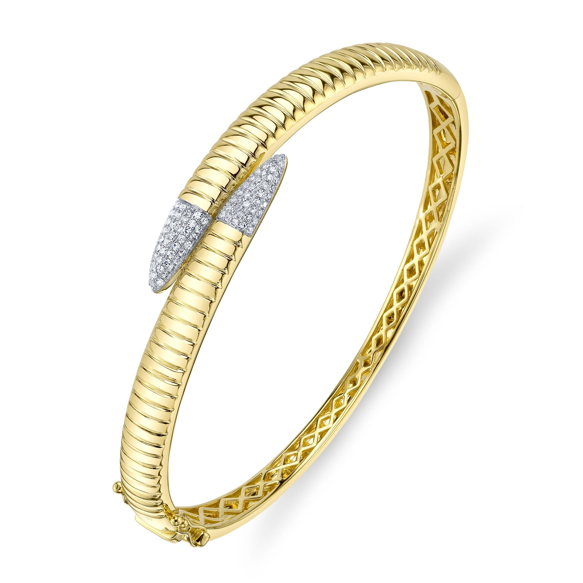 0.24CT 14K Y/G DIAMOND PAVE RIBBED BANGLE