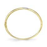 0.24CT 14K Y/G DIAMOND PAVE RIBBED BANGLE