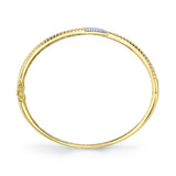 0.24CT 14K Y/G DIAMOND PAVE RIBBED BANGLE