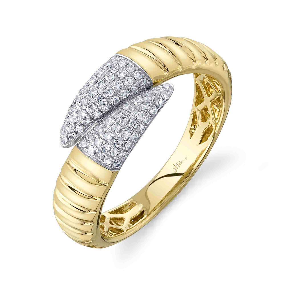 0.22CT 14K Y/G DIAMOND PAVE RIBBED RING