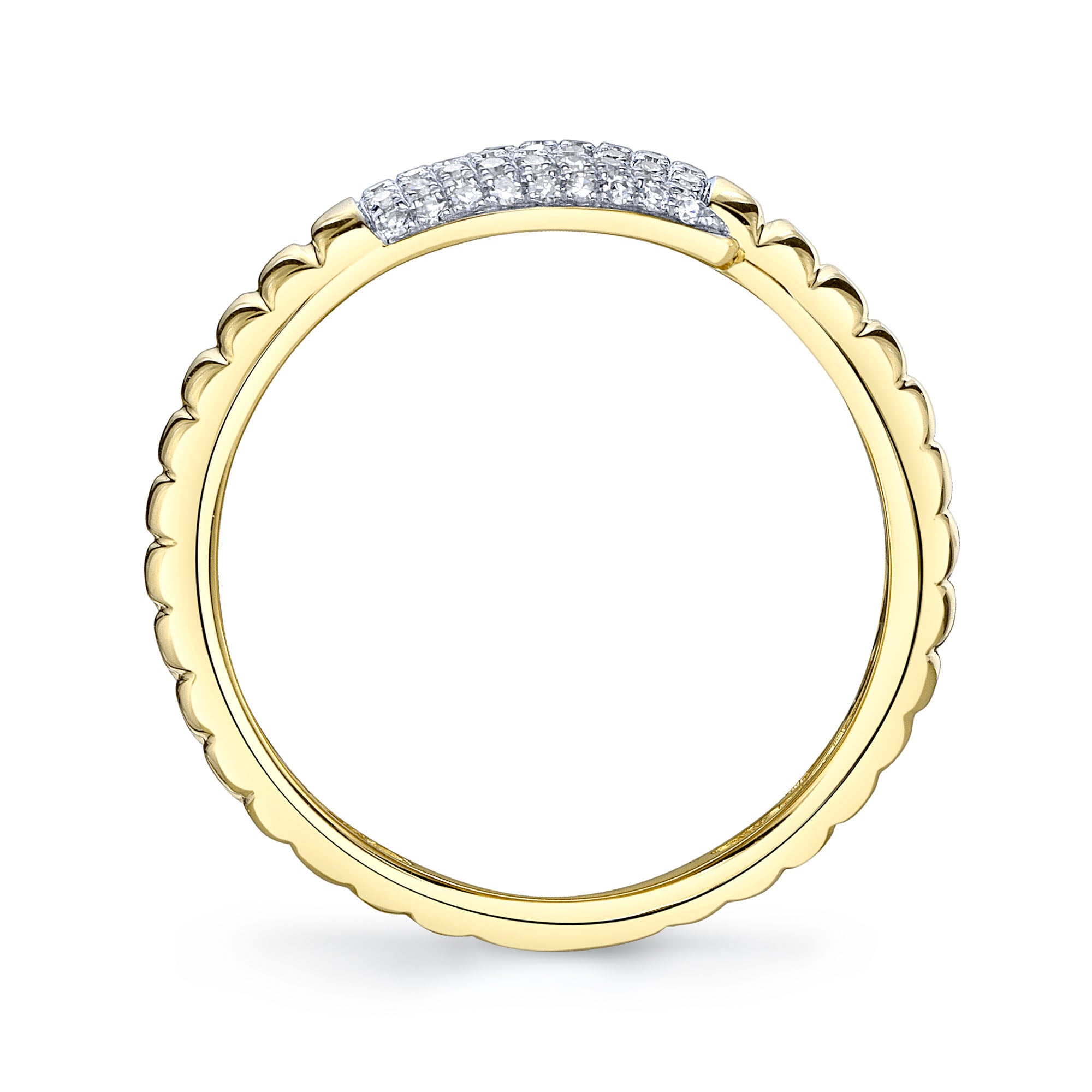 0.22CT 14K Y/G DIAMOND PAVE RIBBED RING