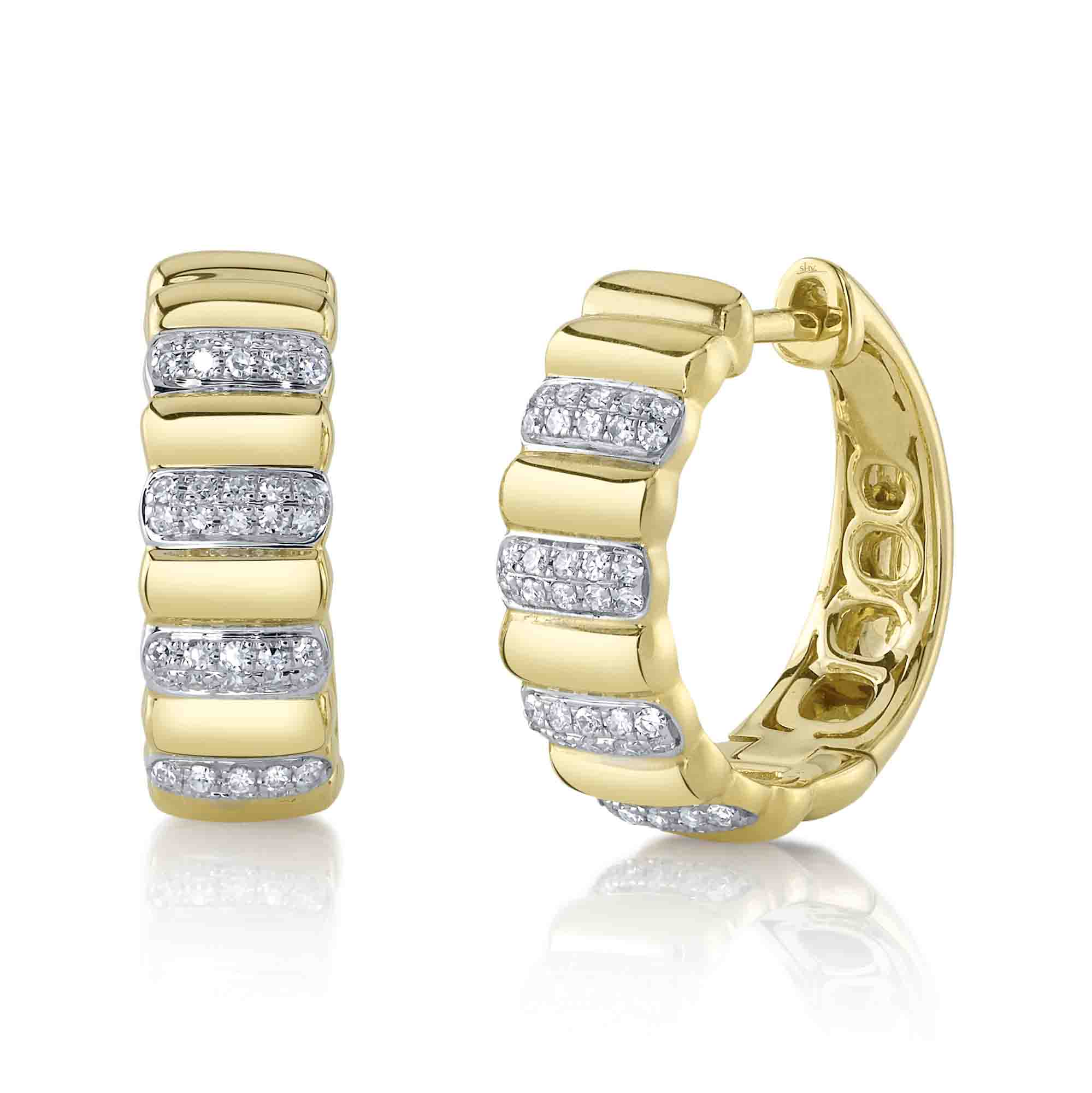 0.17CT 14K Y/G DIAMOND RIBBED HOOP EARRING