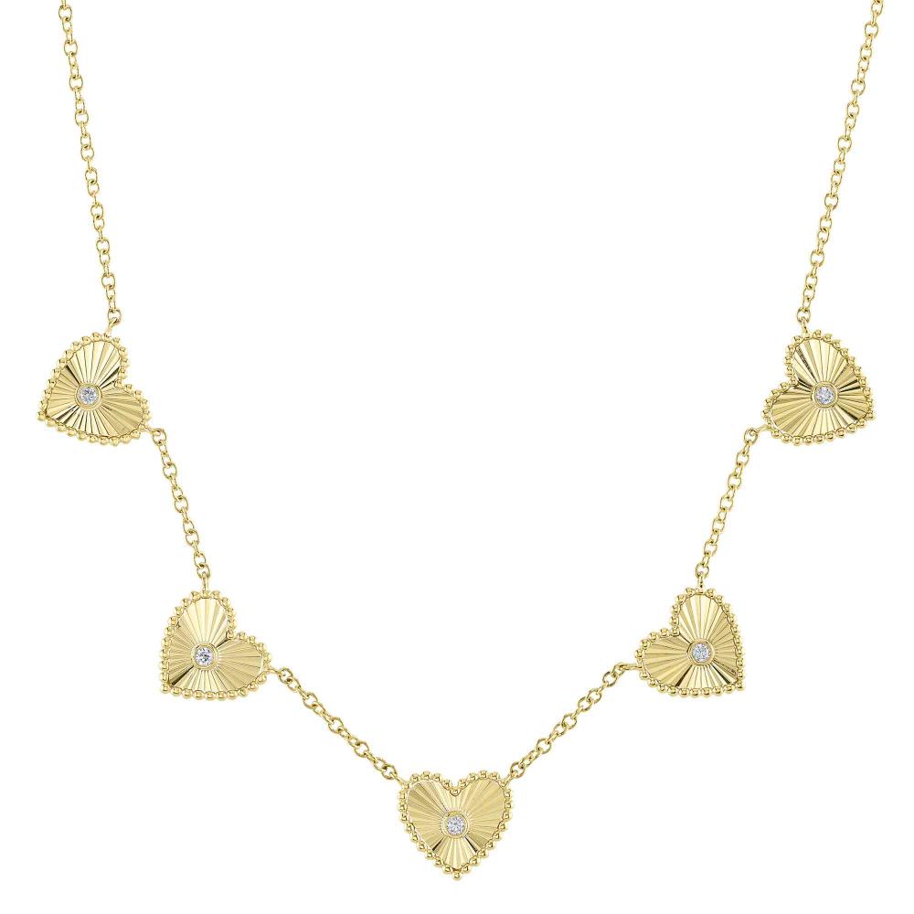 0.09CT 14K Y/G DIAMOND BEZEL RIBBED HEART NECKLACE