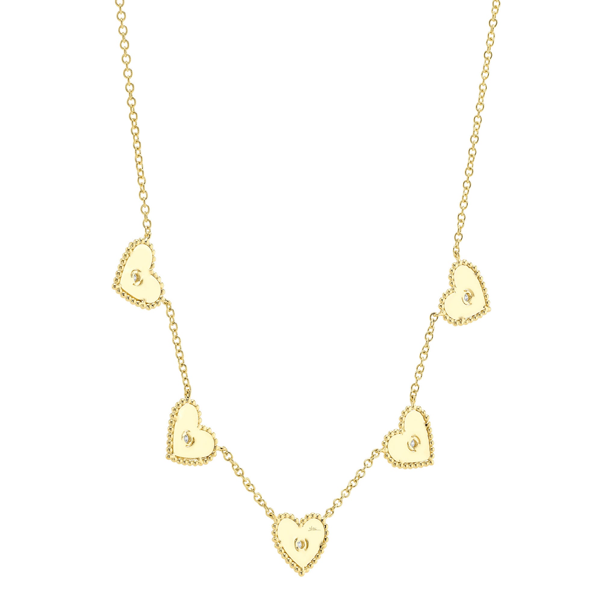 0.09CT 14K Y/G DIAMOND BEZEL RIBBED HEART NECKLACE