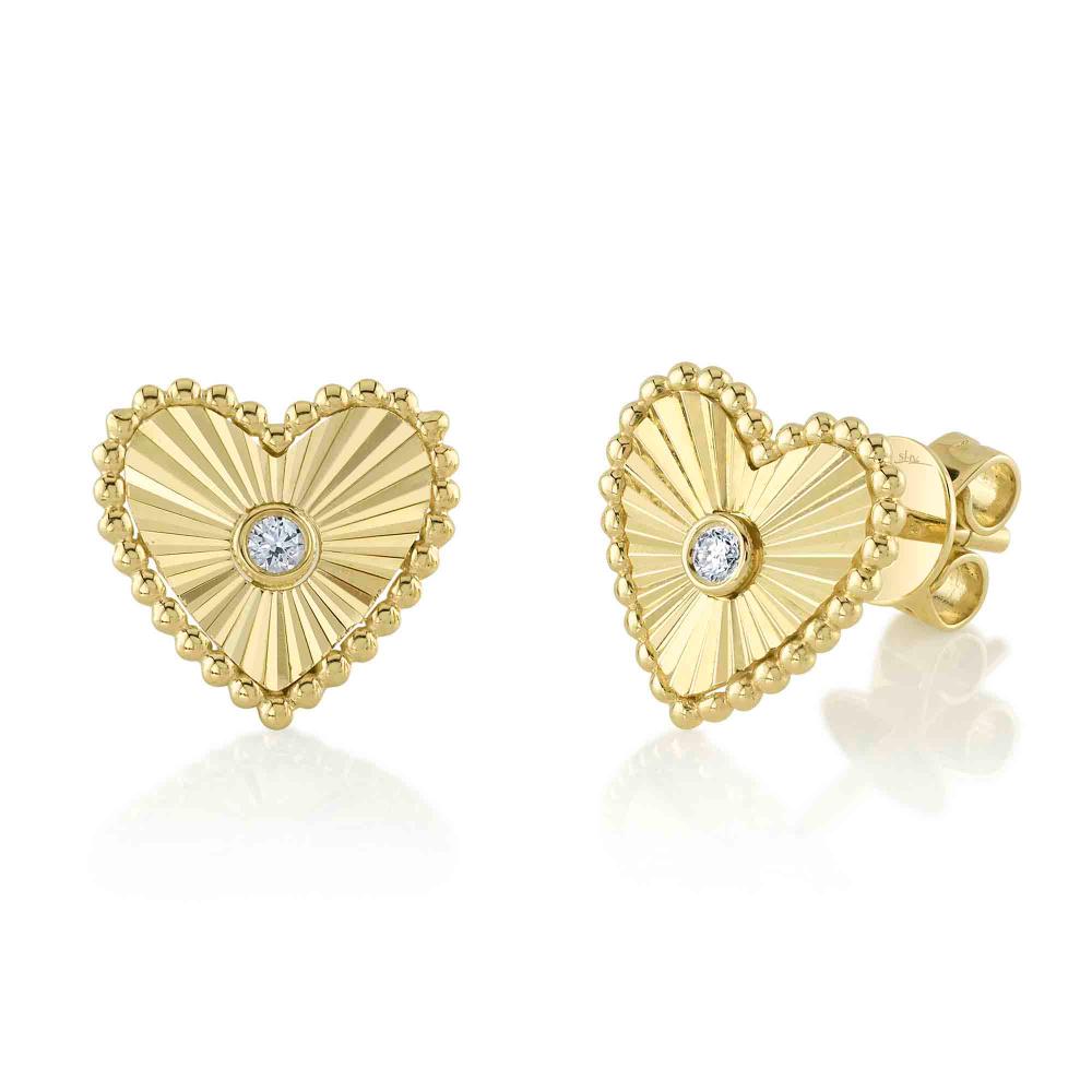 0.04CT 14K Y/G DIAMOND BEZEL RIBBED HEART STUD EARRING
