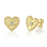 0.04CT 14K Y/G DIAMOND BEZEL RIBBED HEART STUD EARRING