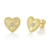 0.04CT 14K Y/G DIAMOND BEZEL RIBBED HEART STUD EARRING