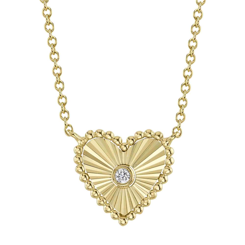 0.02CT 14K Y/G DIAMOND BEZEL RIBBED HEART NECKLACE