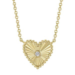 0.02CT 14K Y/G DIAMOND BEZEL RIBBED HEART NECKLACE