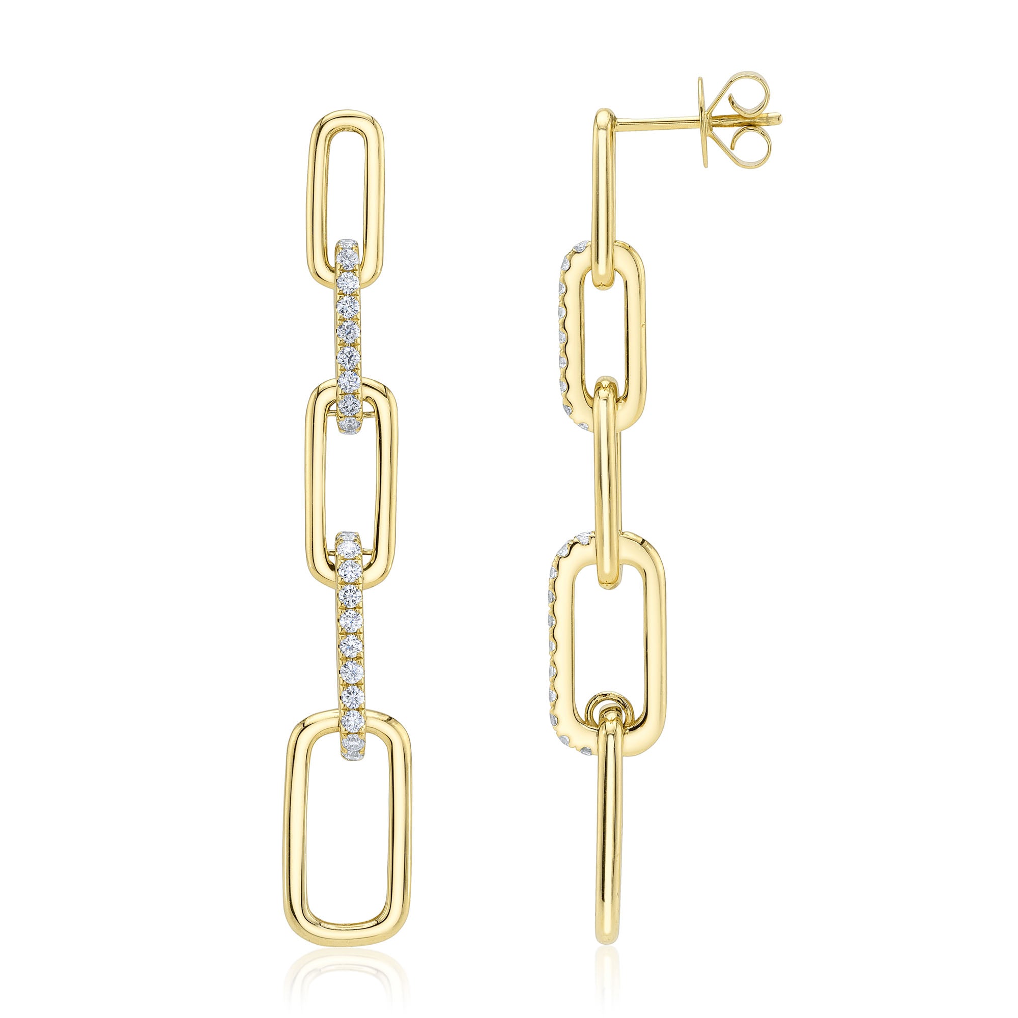 0.64CT 14K Y/G DIAMOND PAPER CLIP LINK EARRING