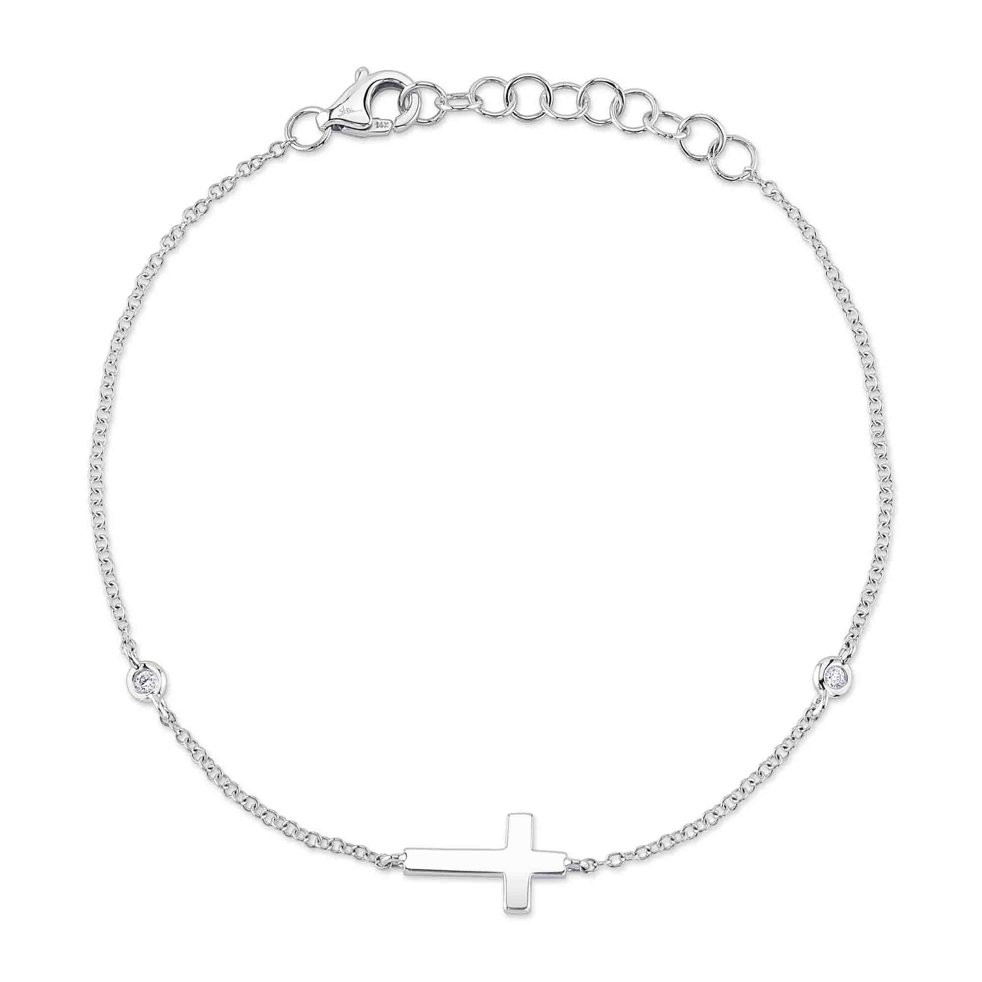 0.03CT 14K W/G DIAMOND BEZEL CROSS BRACELET