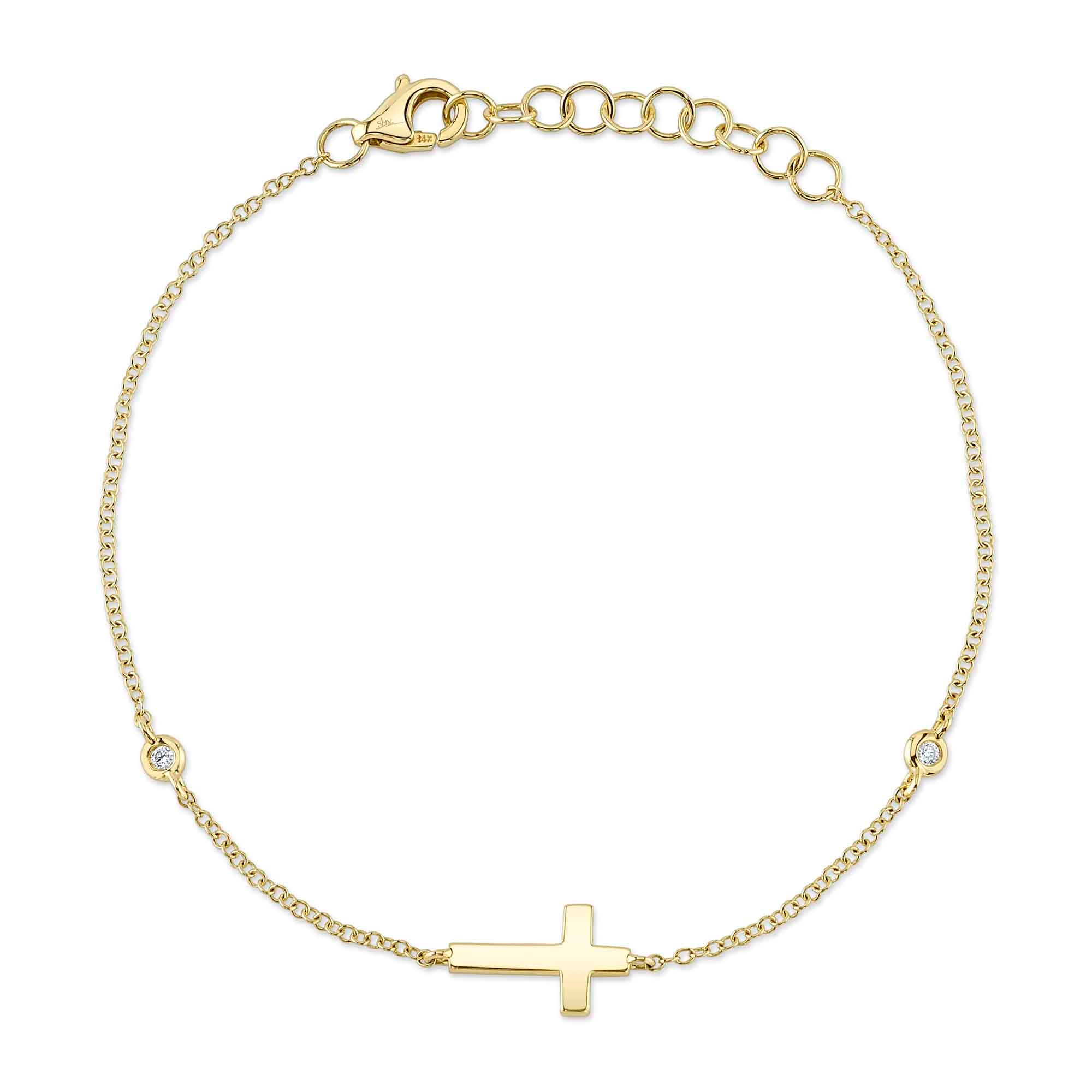 0.03CT 14K Y/G DIAMOND BEZEL CROSS BRACELET