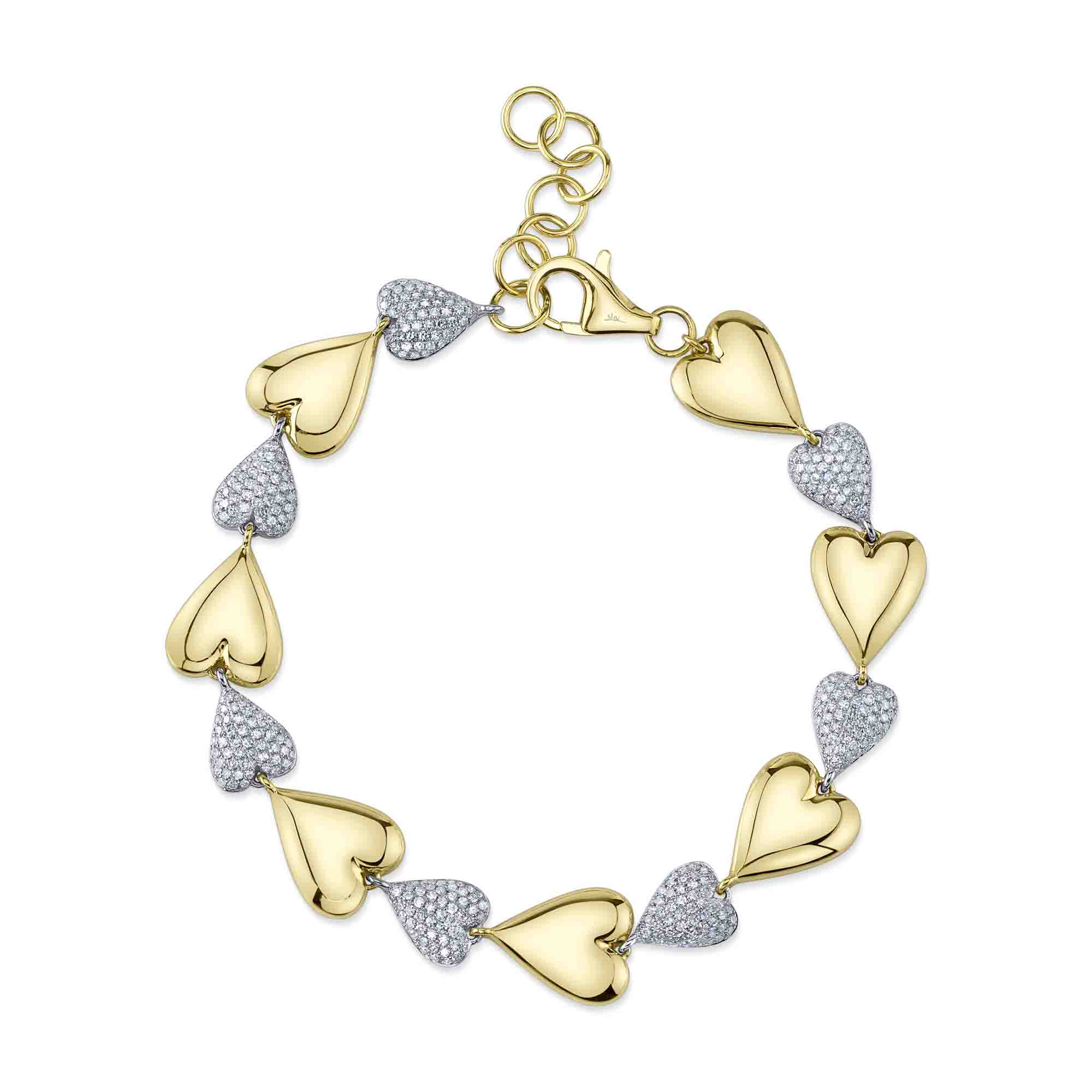 0.78CT 14K2T Y/W DIAMOND PAVE HEART BRACELET