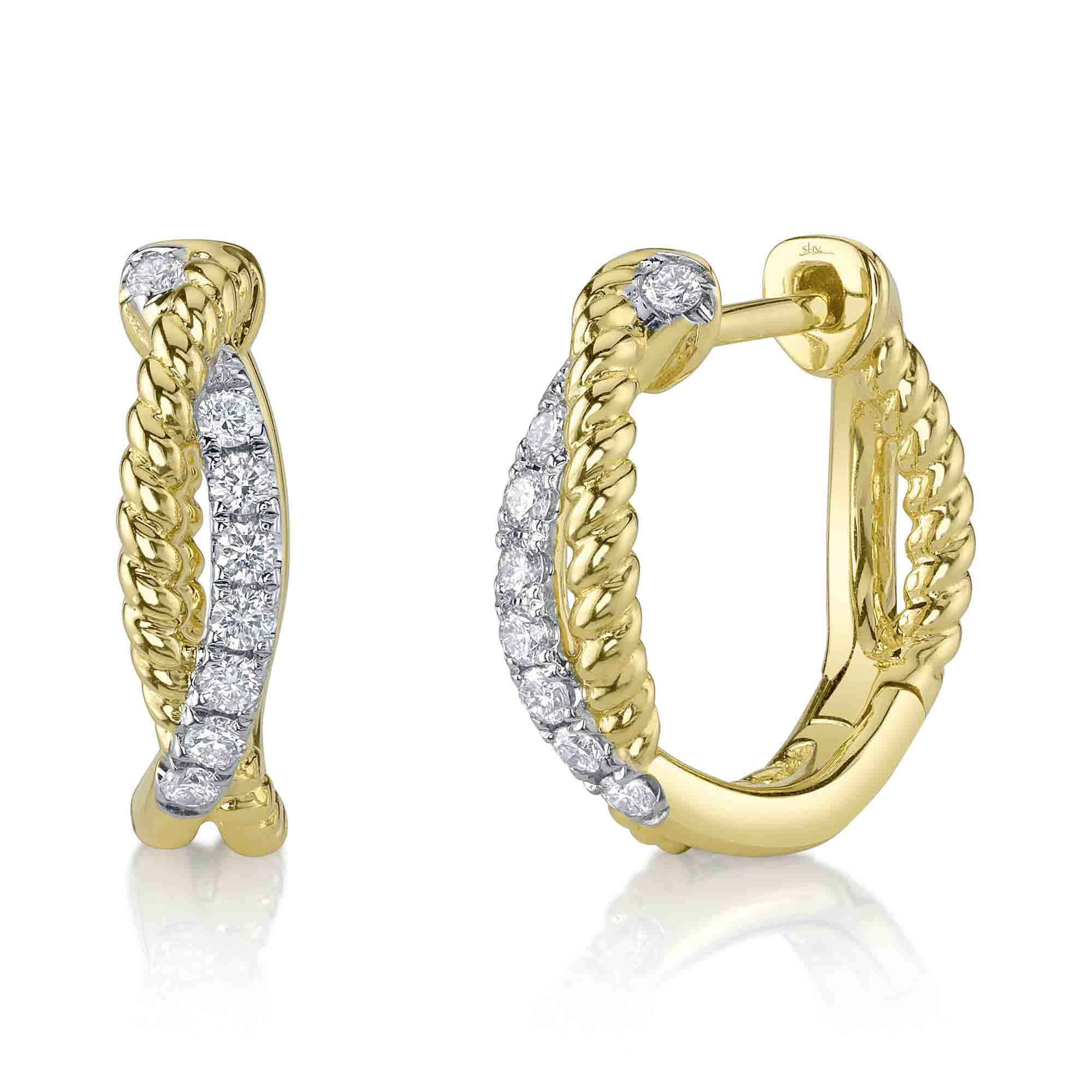 0.21CT 14K Y/G DIAMOND TWISTED HOOP EARRING