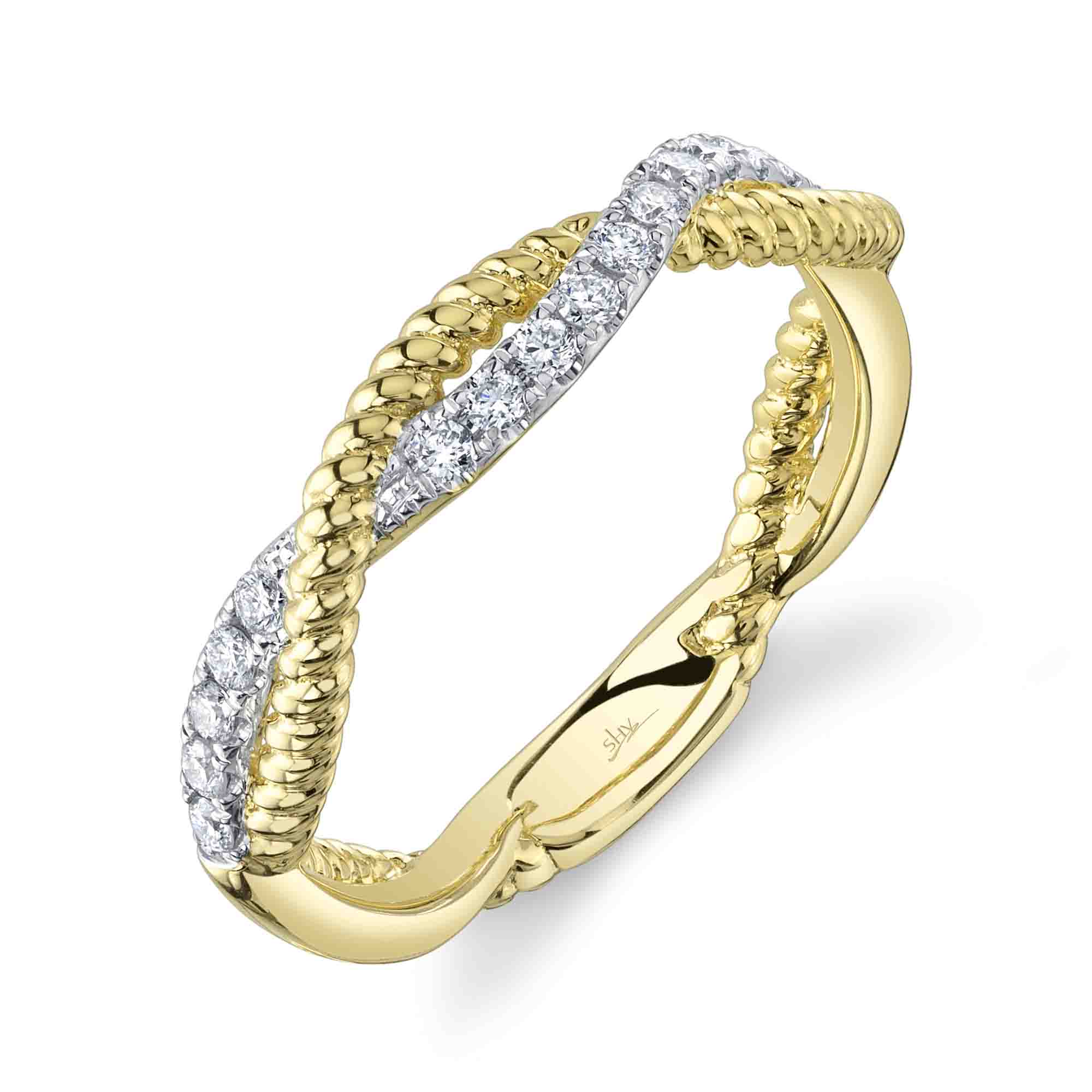 0.22CT 14K Y/G DIAMOND TWISTED RING