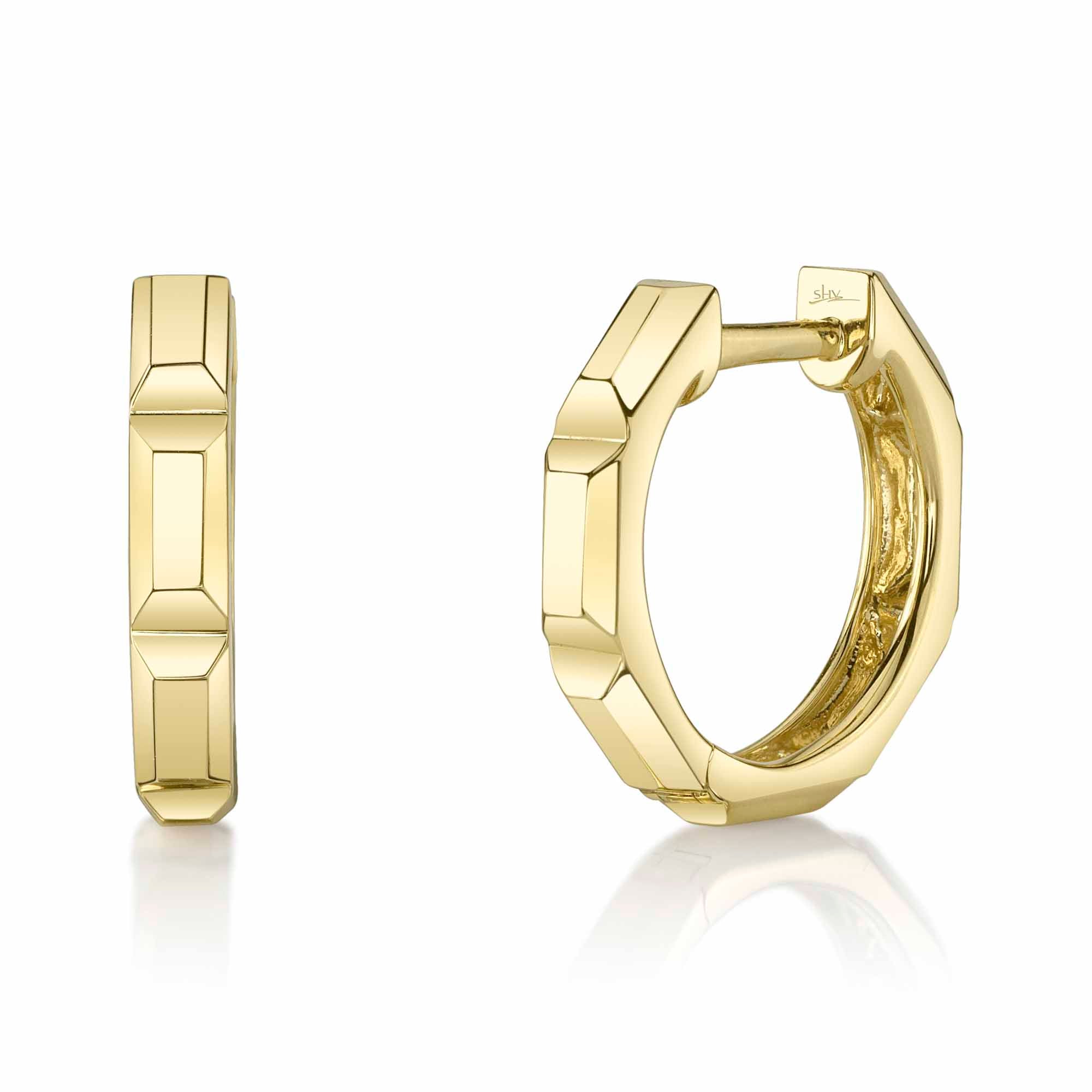 14K Y/G OCTAGON GEO CUT HUGGIE EARRING